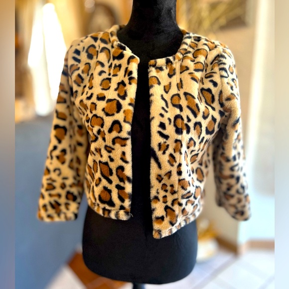 Woman’s Cropped Jacket S Calvin Klein Cardigan Shrug Leopard Top Sweater Coat - Picture 3 of 11